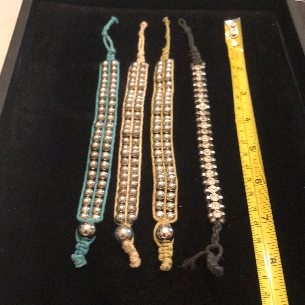 Silver tone black/olive/blue/beige rhinestone or ball bracelet approx 8 “
